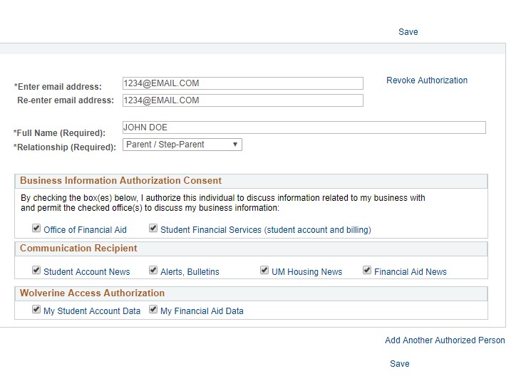 U-M Parent and Family authorization Panel